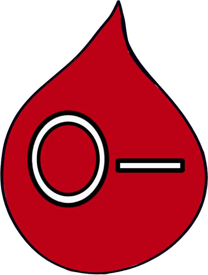 a red droplet with white 'O-' on it